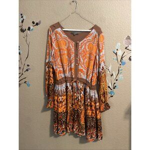 Miss Me Dress Womens 8 Babydoll Mini Boho Beach Coastal Paisley Floral Tie Front